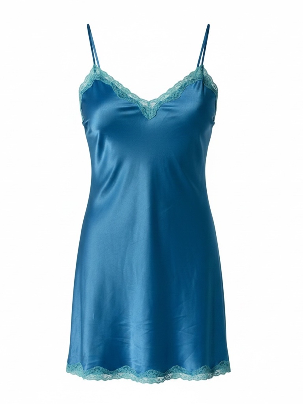 Victoria's Secret vintage Teal Satin Lace-Trim Slip